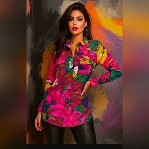 BCBG MAXAZRIA Colorful Long Sleeve Shirt